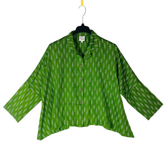 M Square by Neetu Malik Womans Sz 3 Blouse Green Top Art Lagenlook Cotton - Picture 1 of 11